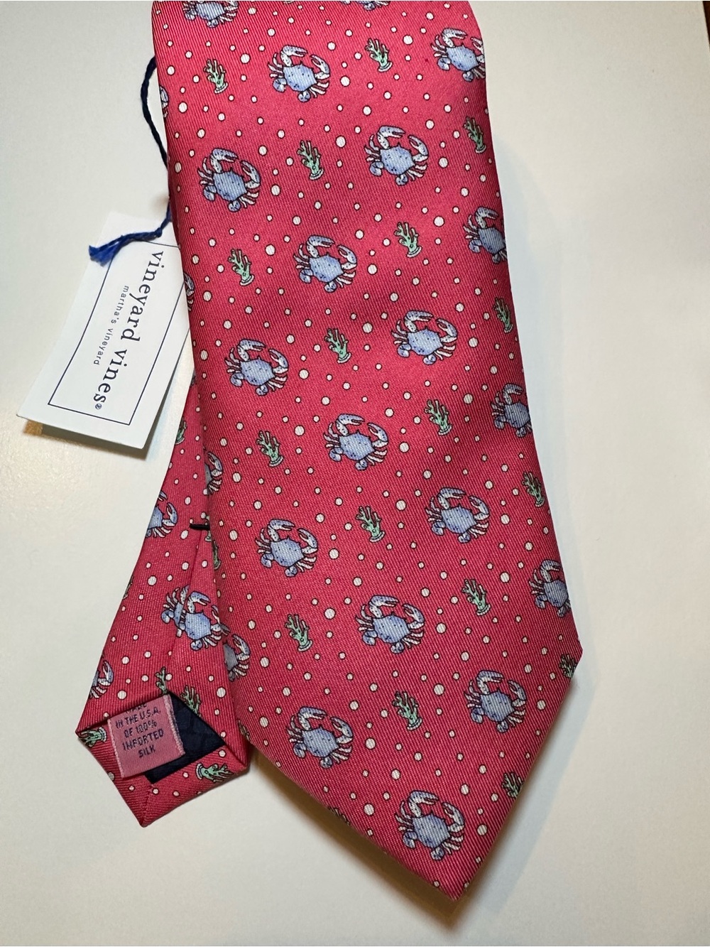 Vineyard Vines Silk Tie Crab Raspberry Pink NWT Shep & Ian Nautical Made USA